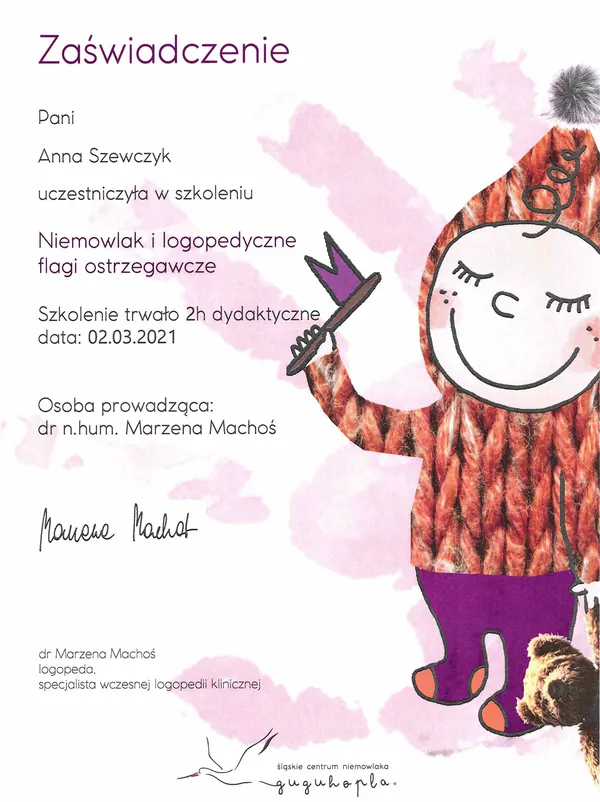 Certyfikat: Niemowlak i logopedyczne flagi ostrzegawcze